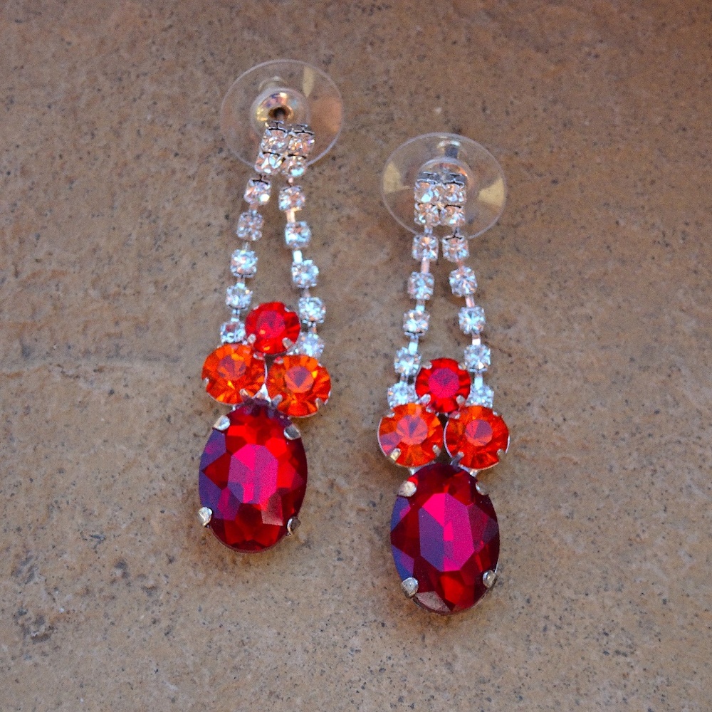Ruby Red & Fire Orange Phoenix Clear Crystal Silv… - image 1